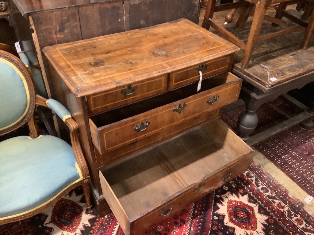 An 18th century banded walnut chest, width 95cm, depth 51cm, height 90cm